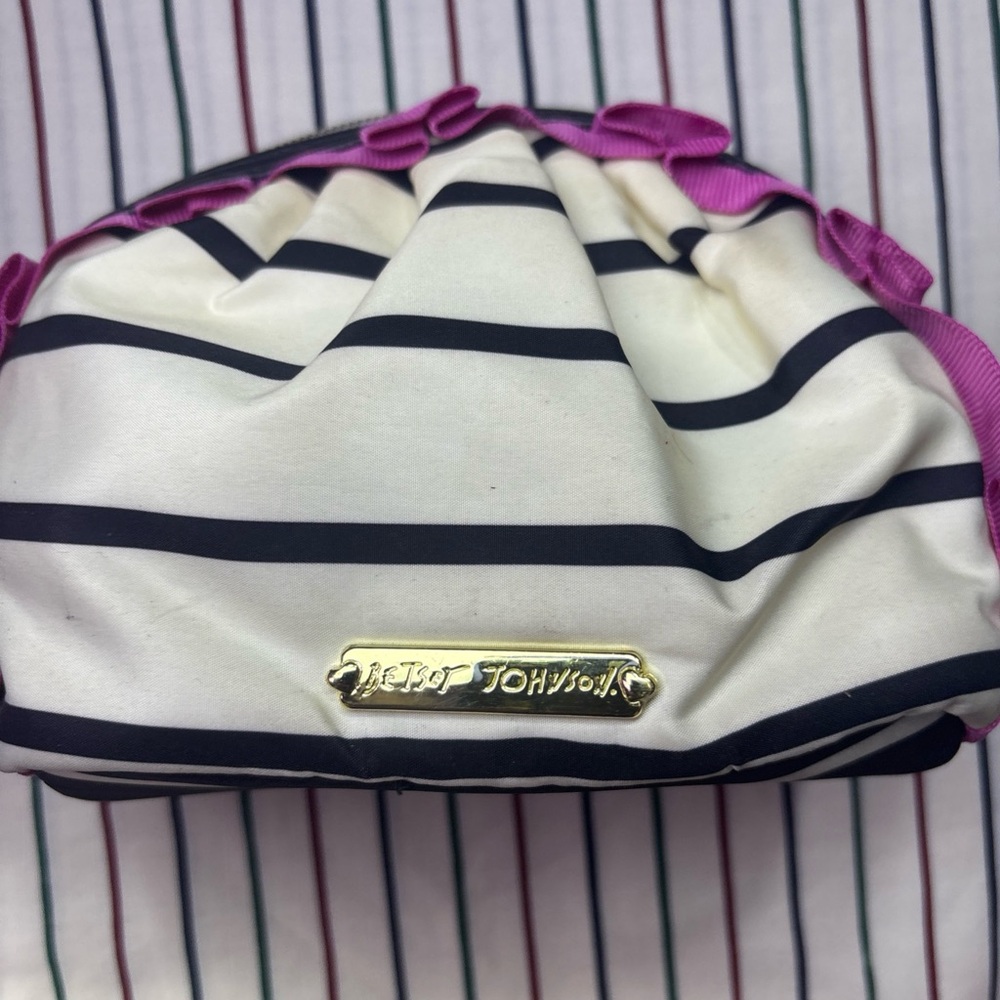 LeSportsac Striped Cosmetic Bag - Black and Pink